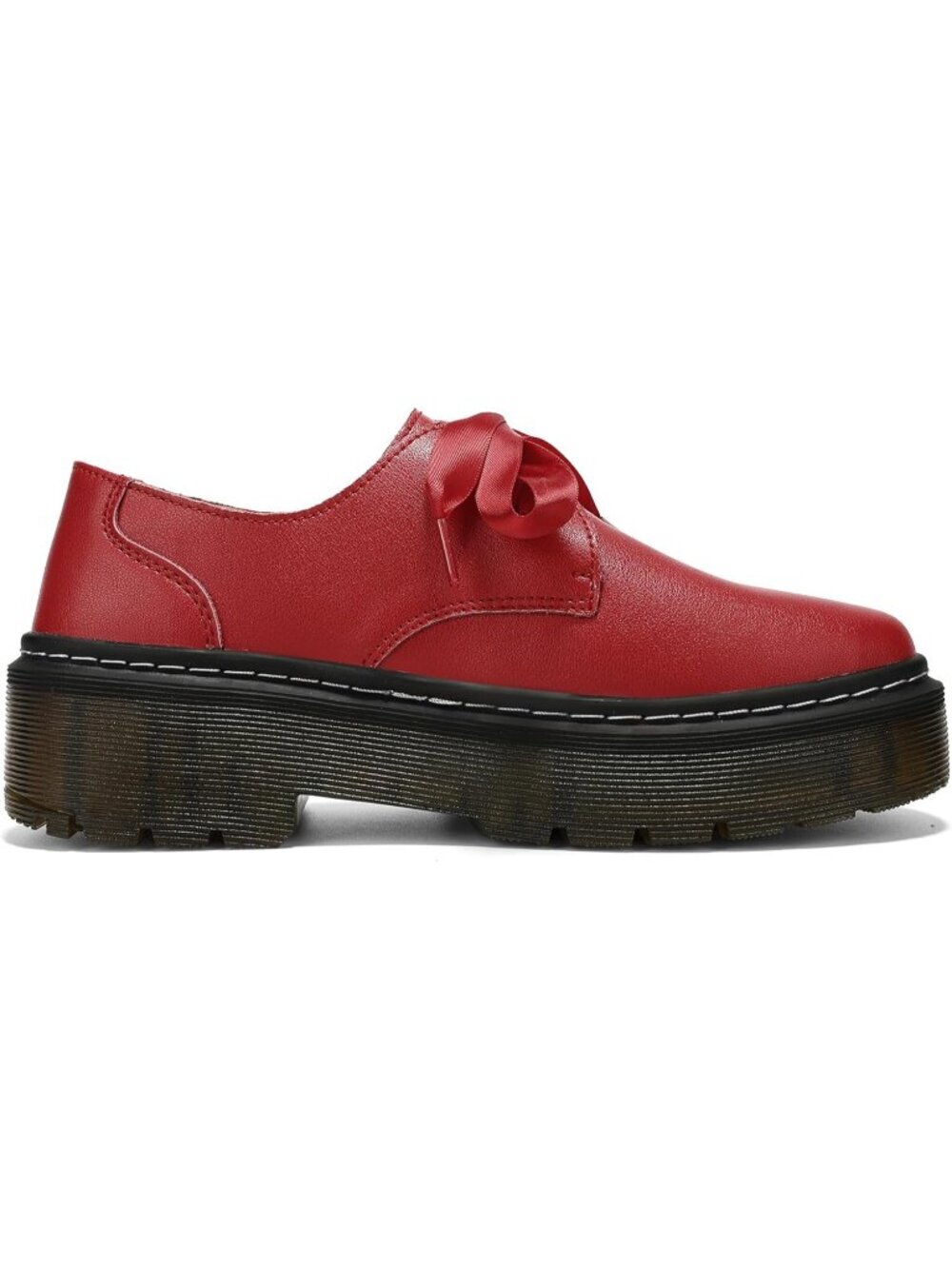 Women’s Dark Red Lace-Up Platform Chunky Loafers Office Dress Shoes - Picture 4 of 6